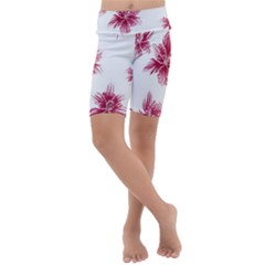 Hawaiian Flowers Kids  Lightweight Velour Cropped Yoga Leggings