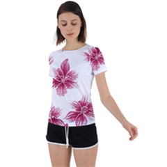 Hawaiian Flowers Back Circle Cutout Sports T-shirt