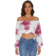 Hawaiian Flowers Long Sleeve Crinkled Weave Crop Top