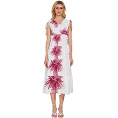 Hawaiian Flowers V-neck Drawstring Shoulder Sleeveless Maxi Dress