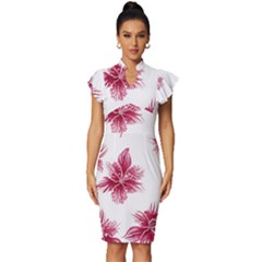 Hawaiian Flowers Vintage Frill Sleeve V-neck Bodycon Dress