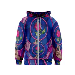 Enchanted Rose Stained Glass Kids  Zipper Hoodie by Cendanart