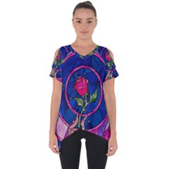Enchanted Rose Stained Glass Cut Out Side Drop T-shirt