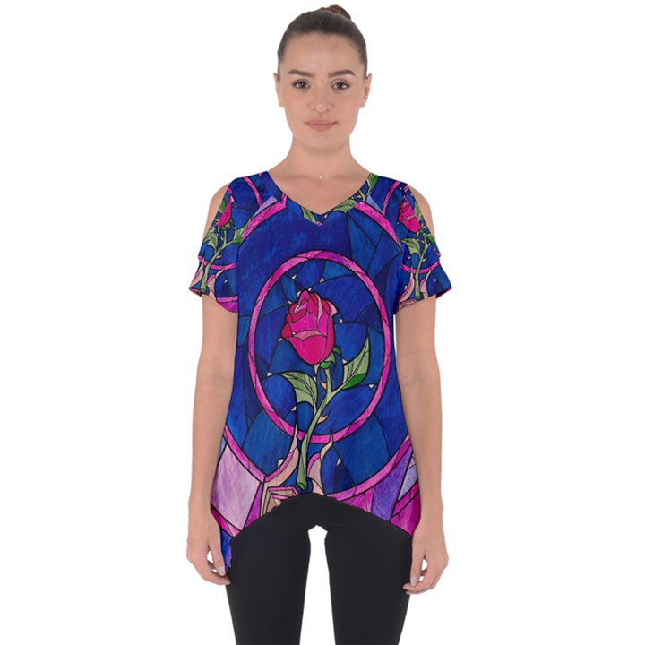 Enchanted Rose Stained Glass Cut Out Side Drop T-Shirt