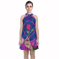 Enchanted Rose Stained Glass Velvet Halter Neckline Dress  by Cendanart