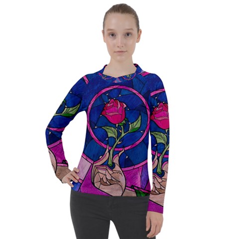 Enchanted Rose Stained Glass Women s Pique Long Sleeve T-shirt by Cendanart