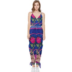 Enchanted Rose Stained Glass Sleeveless Tie Ankle Chiffon Jumpsuit by Cendanart