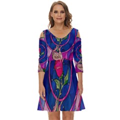 Enchanted Rose Stained Glass Shoulder Cut Out Zip Up Dress