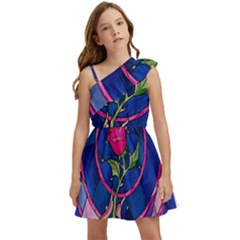 Enchanted Rose Stained Glass Kids  One Shoulder Party Dress