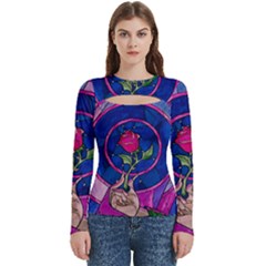 Enchanted Rose Stained Glass Women s Cut Out Long Sleeve T-shirt by Cendanart