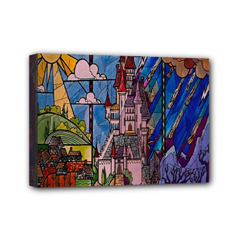 Castle Building Stained Glass Mini Canvas 7  X 5  (stretched)