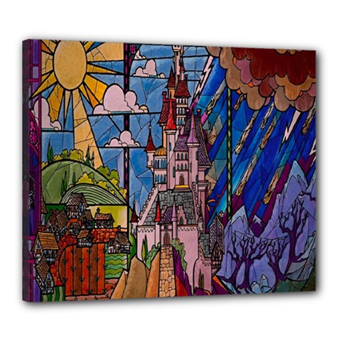 Castle Building Stained Glass Canvas 24  X 20  (stretched) by Cendanart