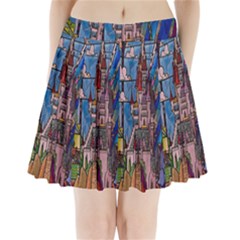 Castle Building Stained Glass Pleated Mini Skirt