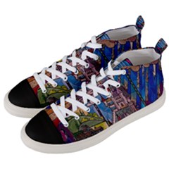 Castle Building Stained Glass Men s Mid-top Canvas Sneakers by Cendanart