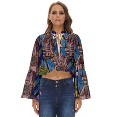 Castle Building Stained Glass Boho Long Bell Sleeve Top