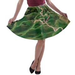 Coast Aerial View Beautiful Landscape Nature Ocean Road Graphy Aerial Coast Drone A-line Skater Skirt by Bedest