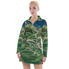 Coast Aerial View Beautiful Landscape Nature Ocean Road Graphy Aerial Coast Drone Women s Long Sleeve Casual Dress