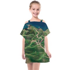 Coast Aerial View Beautiful Landscape Nature Ocean Road Graphy Aerial Coast Drone Kids  One Piece Chiffon Dress by Bedest