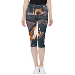 Wood Fire Camping Forest On Inside Out Lightweight Velour Capri Leggings 