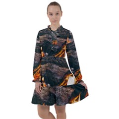 Wood Fire Camping Forest On All Frills Chiffon Dress by Bedest