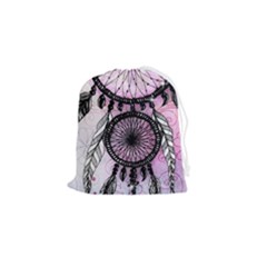 Dream Catcher Art Feathers Pink Drawstring Pouch (small) by Bedest