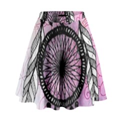 Dream Catcher Art Feathers Pink High Waist Skirt by Bedest