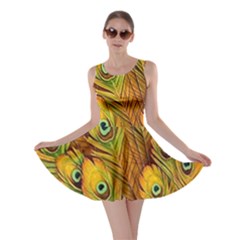 Peacock Feathers Green Yellow Skater Dress by Bedest