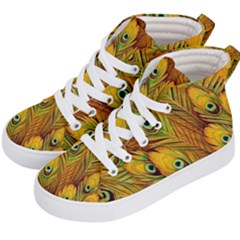 Peacock Feathers Green Yellow Kids  Hi-top Skate Sneakers by Bedest