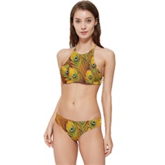 Peacock Feathers Green Yellow Banded Triangle Bikini Set by Bedest