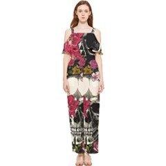 Skull Flowers American Native Dream Catcher Legend Draped Sleeveless Chiffon Jumpsuit by Bedest