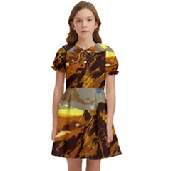 Scotland Monti Mountains Mountain Kids  Bow Tie Puff Sleeve Dress