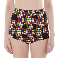 Graphic Pattern Rubiks Cube High-waisted Bikini Bottoms by Cendanart