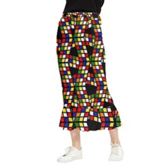 Graphic Pattern Rubiks Cube Maxi Fishtail Chiffon Skirt