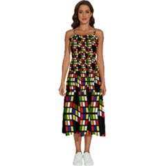 Graphic Pattern Rubiks Cube Sleeveless Shoulder Straps Boho Dress by Cendanart