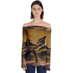 Bridge Of Regret Off Shoulder Long Sleeve Top by Cendanart