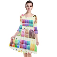 Supermarket Shelf Products Snacks Quarter Sleeve Waist Band Dress