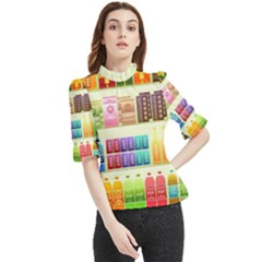 Supermarket Shelf Products Snacks Frill Neck Blouse