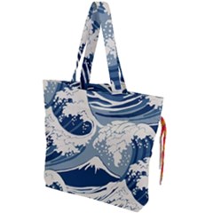 Japanese Wave Pattern Drawstring Tote Bag by Cendanart