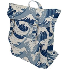 Japanese Wave Pattern Buckle Up Backpack by Cendanart