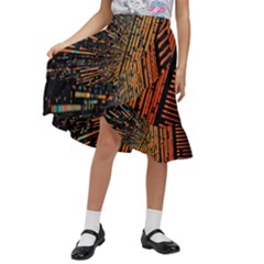 Data Abstract Abstract Background Background Kids  Ruffle Flared Wrap Midi Skirt