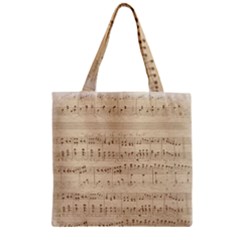 Vintage Beige Music Notes Zipper Grocery Tote Bag by Cendanart