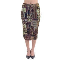 Photo New York City Skyscrapers Velvet Midi Pencil Skirt by Cendanart