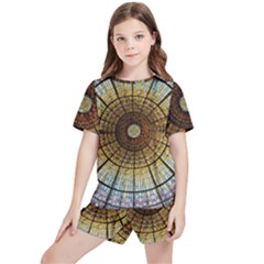 Barcelona Glass Window Stained Glass Kids  T-shirt And Sports Shorts Set by Cendanart