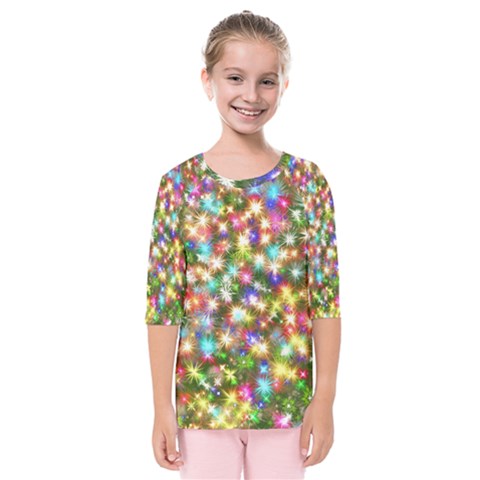 Star Colorful Christmas Abstract Kids  Quarter Sleeve Raglan T-shirt by Cendanart