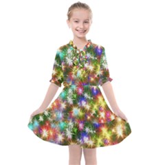 Star Colorful Christmas Abstract Kids  All Frills Chiffon Dress by Cendanart