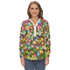 Star Colorful Christmas Abstract Zip Up Long Sleeve Blouse