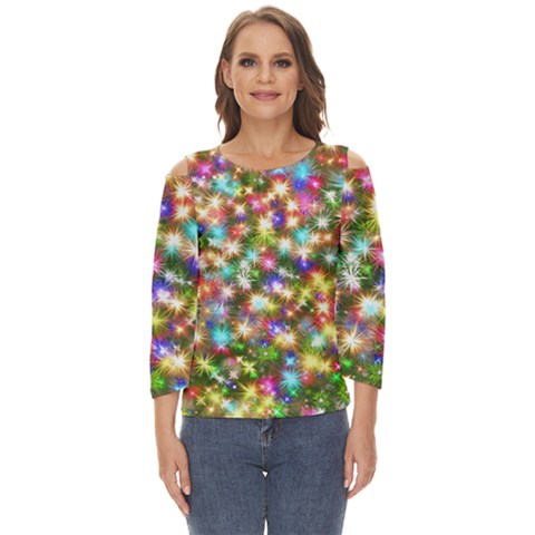 Star Colorful Christmas Abstract Cut Out Wide Sleeve Top by Cendanart