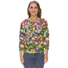 Star Colorful Christmas Abstract Cut Out Wide Sleeve Top