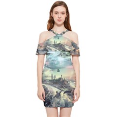 Psychedelic Art Shoulder Frill Bodycon Summer Dress by Bedest