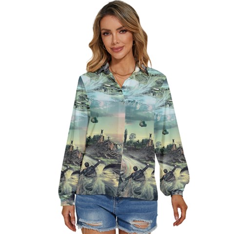 Psychedelic Art Women s Long Sleeve Button Up Shirt by Bedest